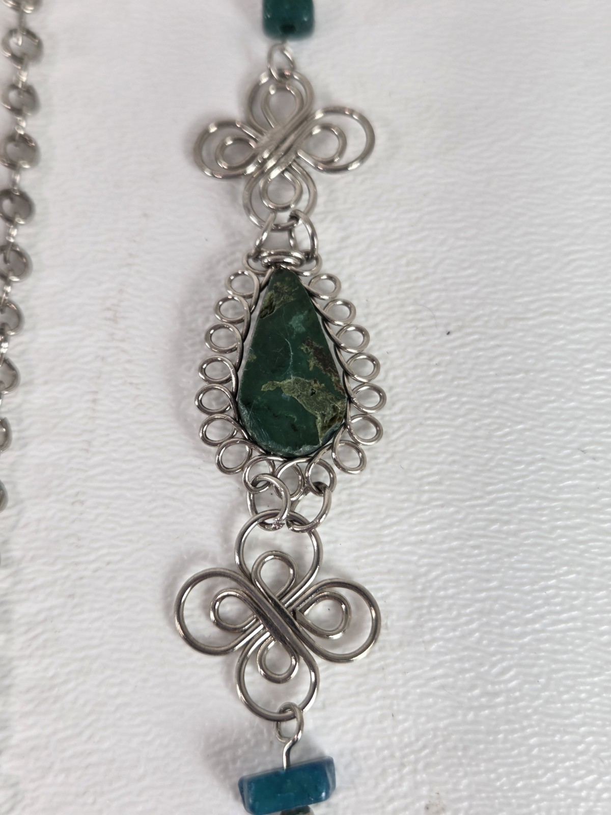 vintage silver filigree necklace with matching bracelet and ring Teardrop Teal