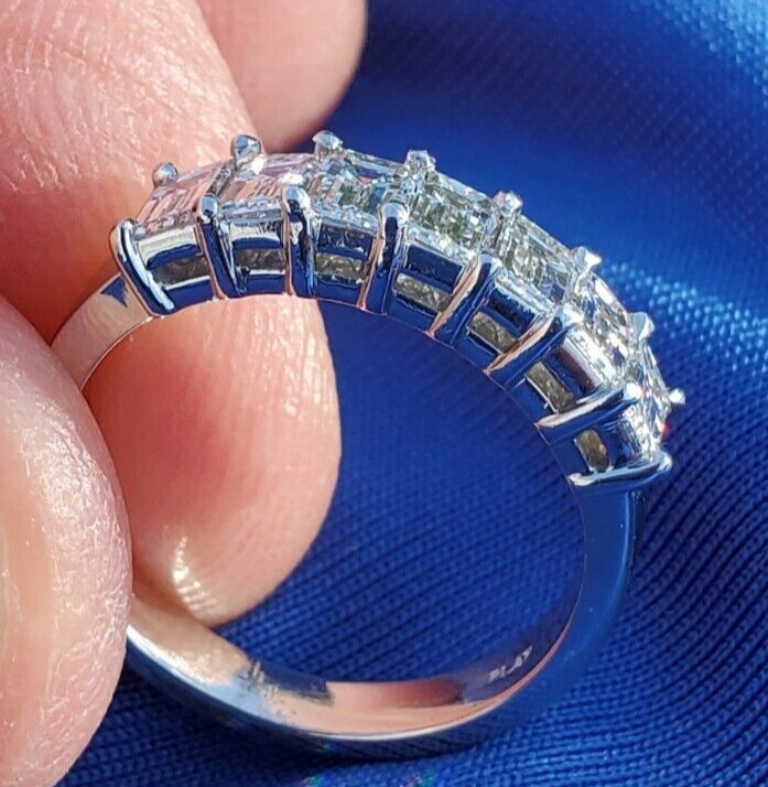 Original EARTH MINED DIAMOND Emerald cut Deco Wedding Band SOLID PLATINUM Ring 6
