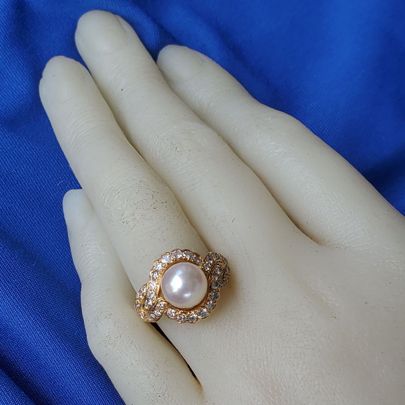 Original EARTH MINED DIAMOND Pearl Deco Engagement Ring Statement SOLID 18K GOLD