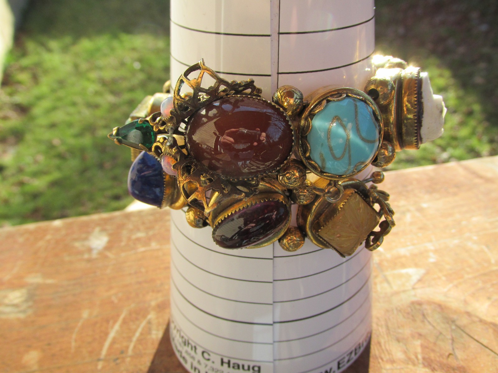 Victorian revival 1940s Jewel Tone Glass Cabochon wrap Bracelet, Snake Motif