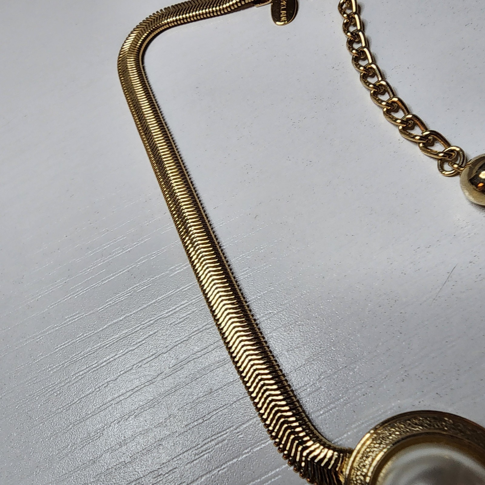 Vintage Signed Park Lane Gold Tone Faux Pearl Serpentine Choker Necklace Snake