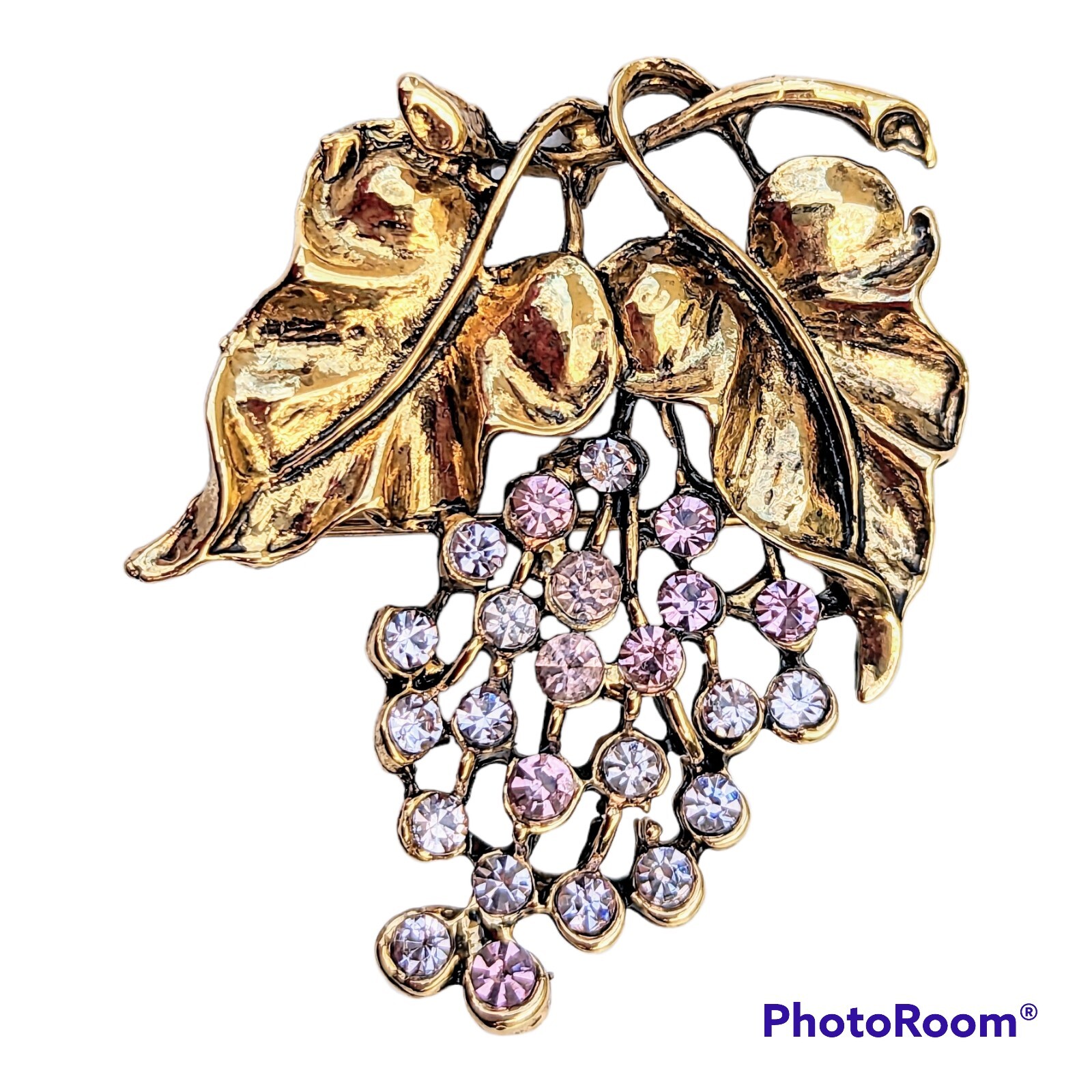 NOS Vintage Lavender Purple Lilac / Wisteria Branch Rhinestone Cluster 2″ Brooch