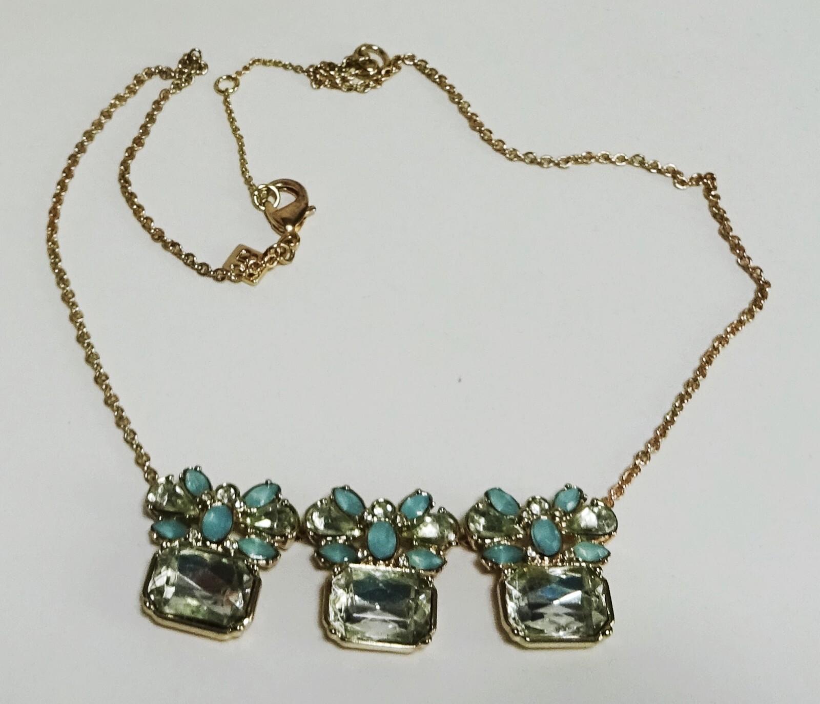 Fancy Banana Republic Pendant Necklace with Clear and Light Blue Lucite Settings