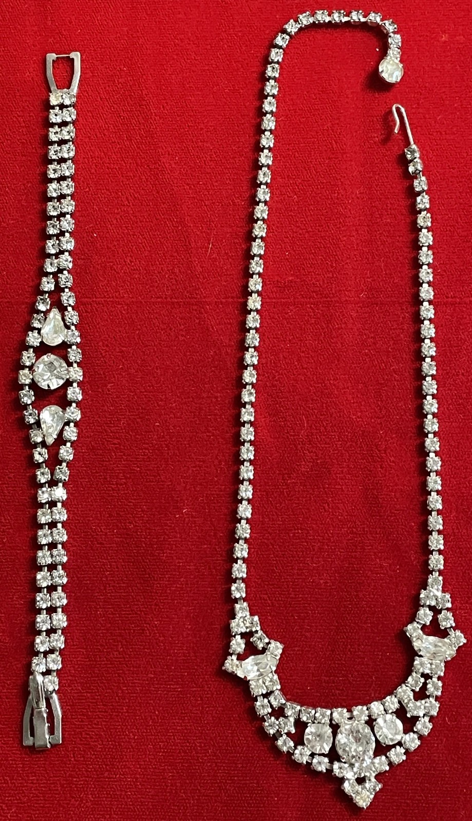 Set of Matching Rhinestone and Silver Toned Bracelet and Necklace – Very Nice!!!