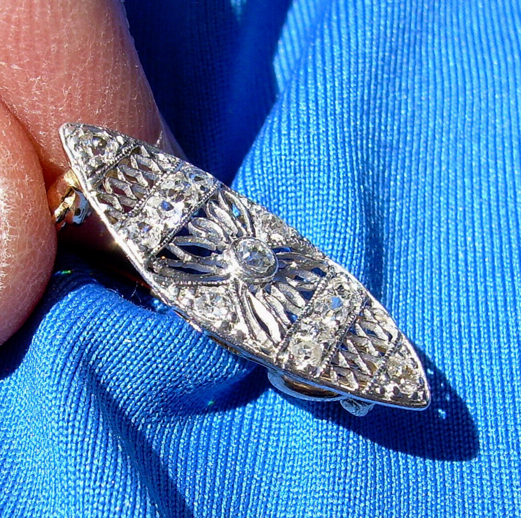 NATURAL EARTH MINED DIAMOND ORIGINAL ART Deco Brooch PLATINUM Filigree Pendant