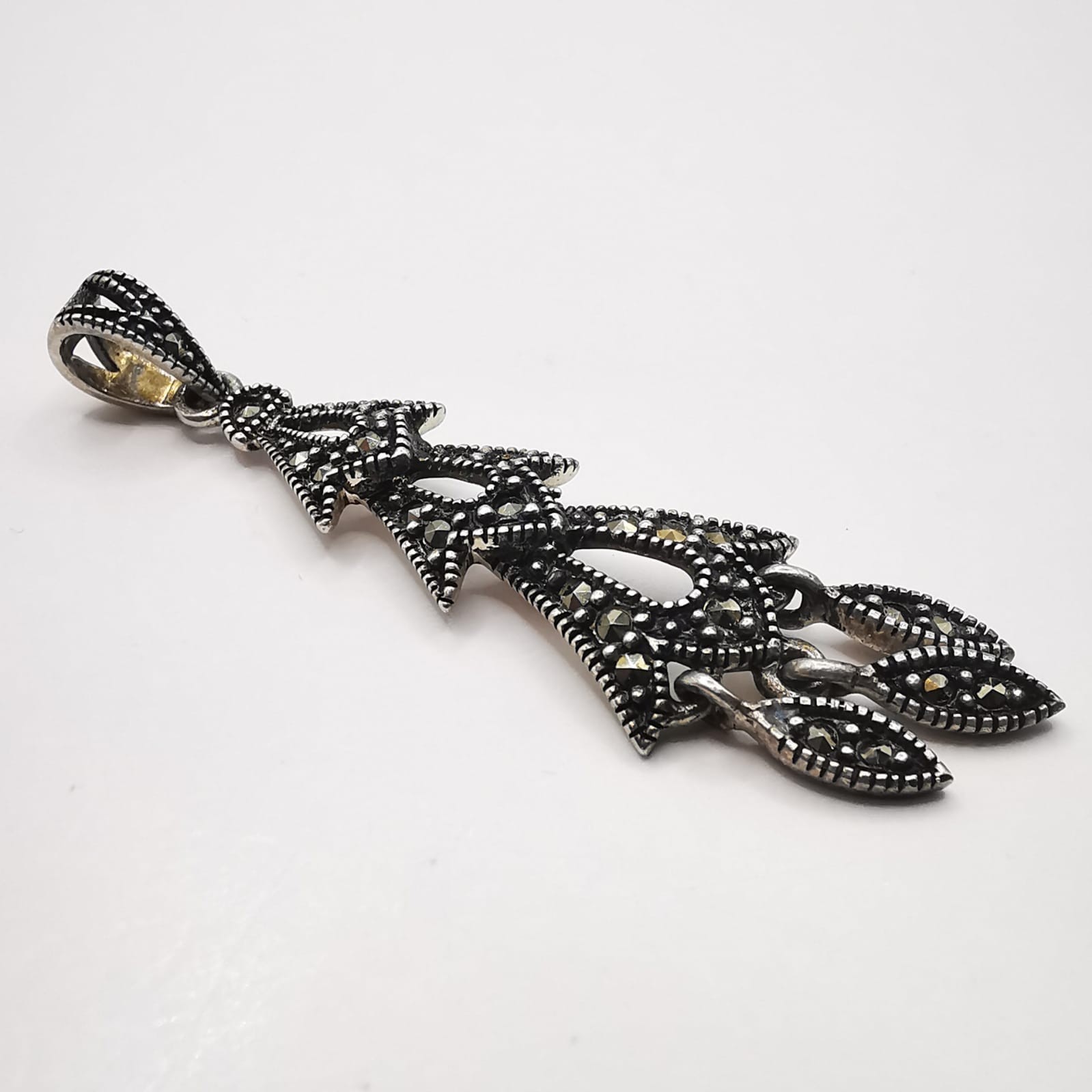Vintage Elegant Pendant made of 925 Drop Silver,handmade Marcasite 4.61g