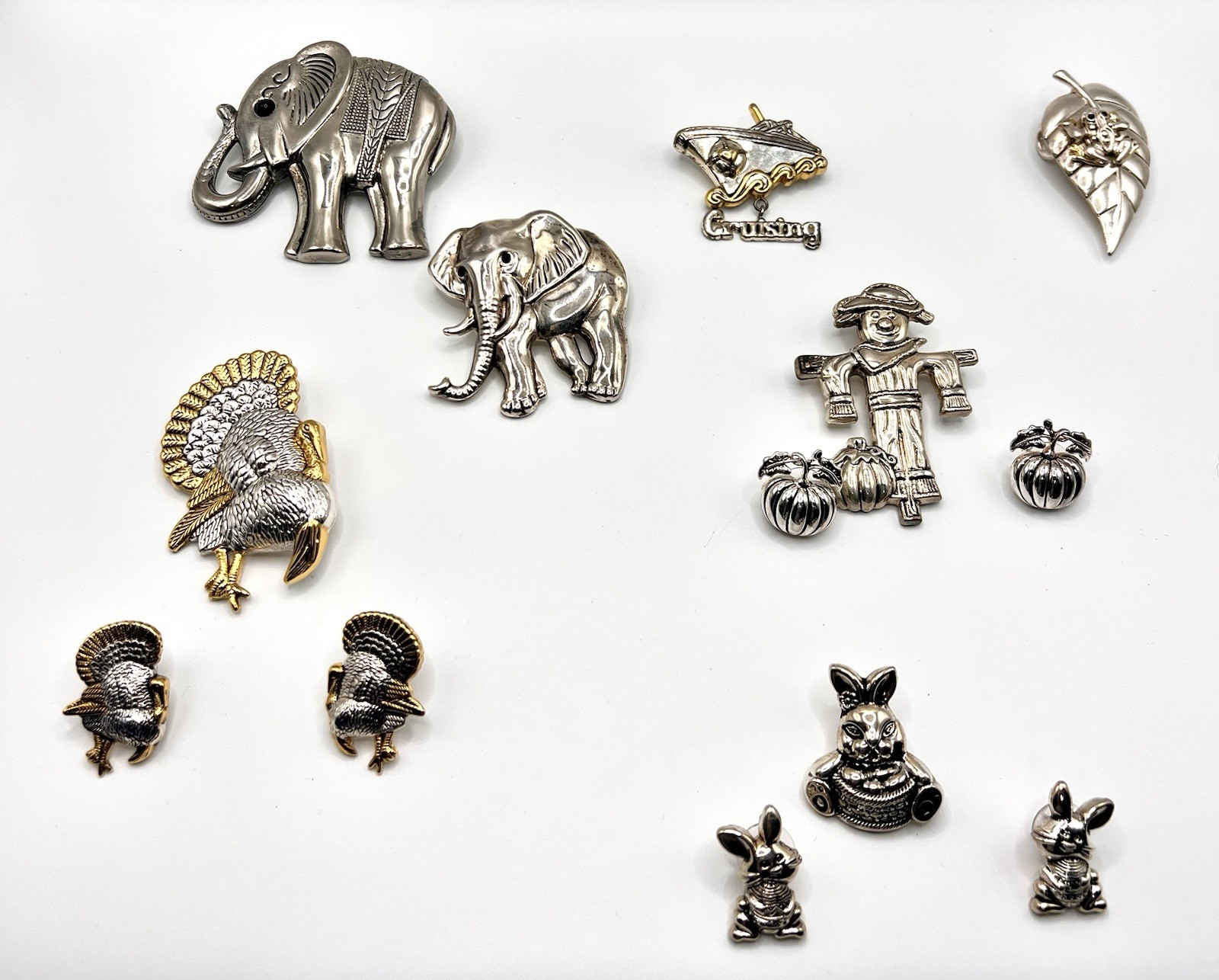 Vintage “BEST” Jewelry Lot. Halloween, Thanksgiving, Easter, Elephants