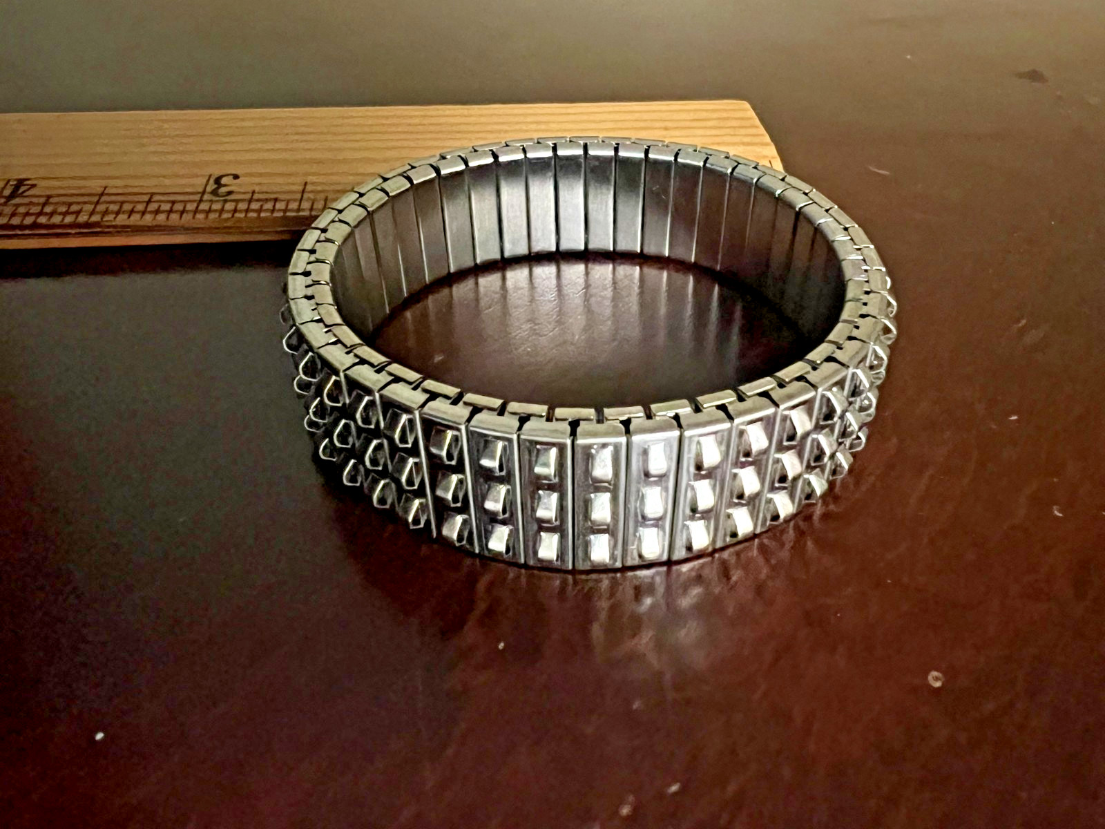 Gunmetal Studded Stretch Bracelet Wide Cuff Bangle Punk Gothic Rocker Jewelry