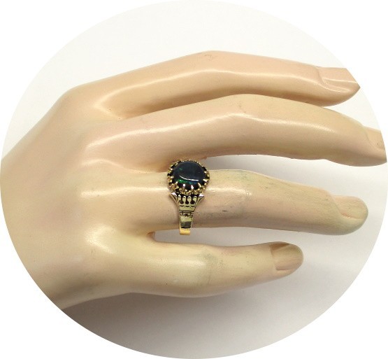 Gorgeous BLACK OPAL – Natural Multi Color – 14k c1940s Vintage Yellow Gold Mtg