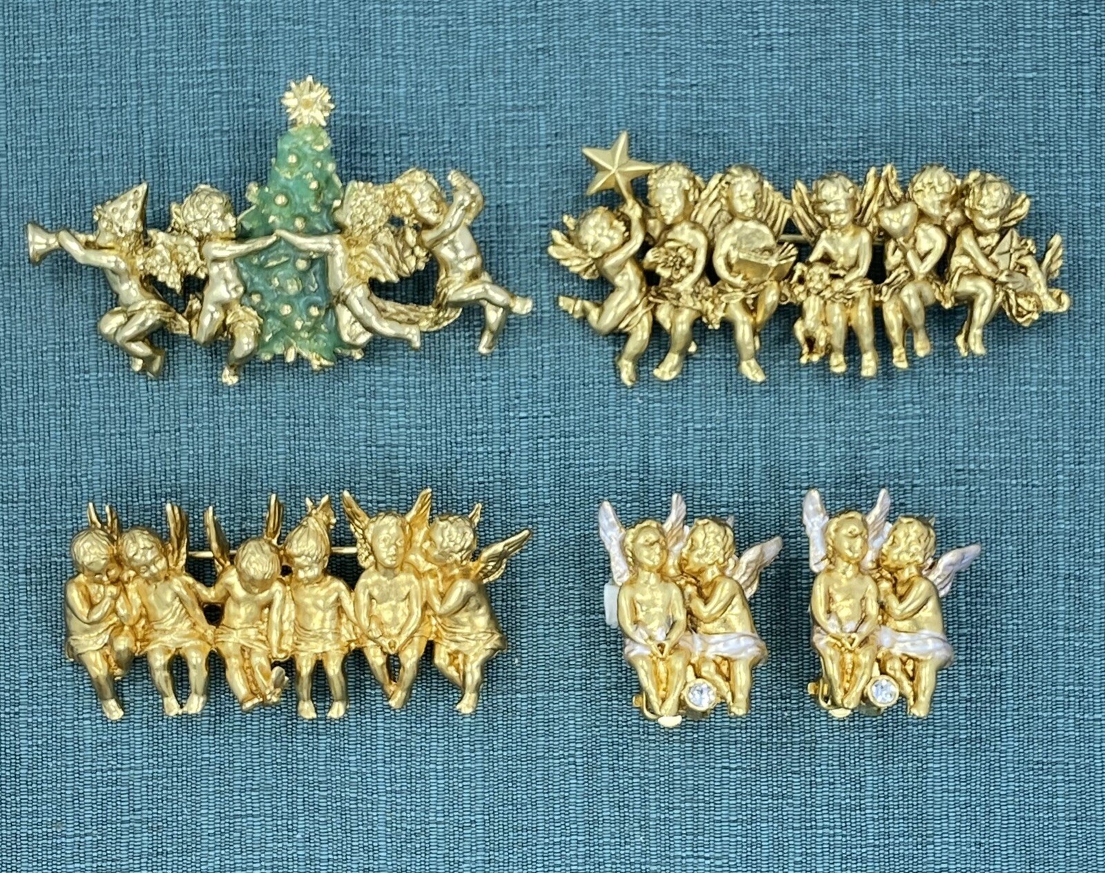 I Am Edgar Berebi All 4 Vintage All In A row Angels 3 Pins 1 Pair Earring