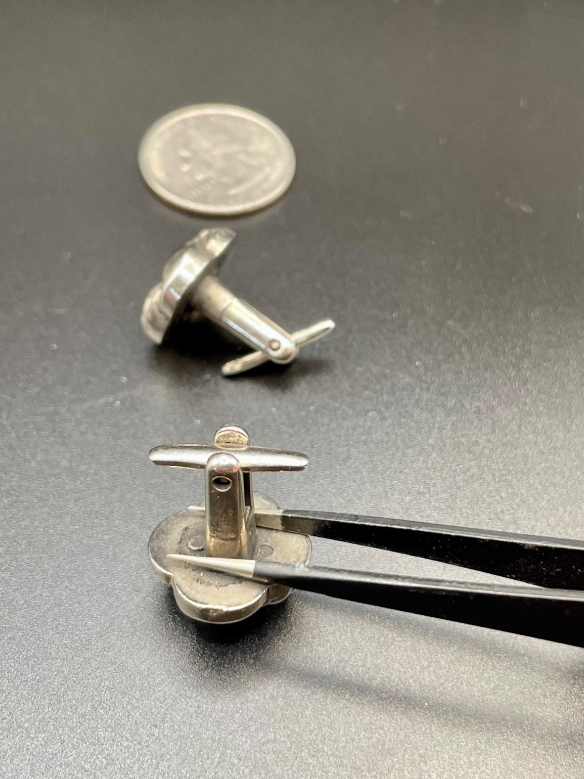 Vintage 1940s Silver Tone Rope Love Knot Early Wing T-Bar Deco Retro Cufflinks