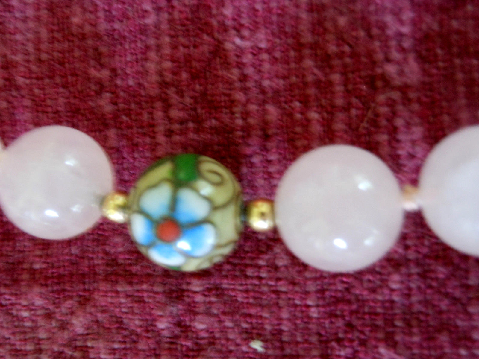 Rose Quartz Necklace with Cloisonne Beads Hand Knotted-Yes