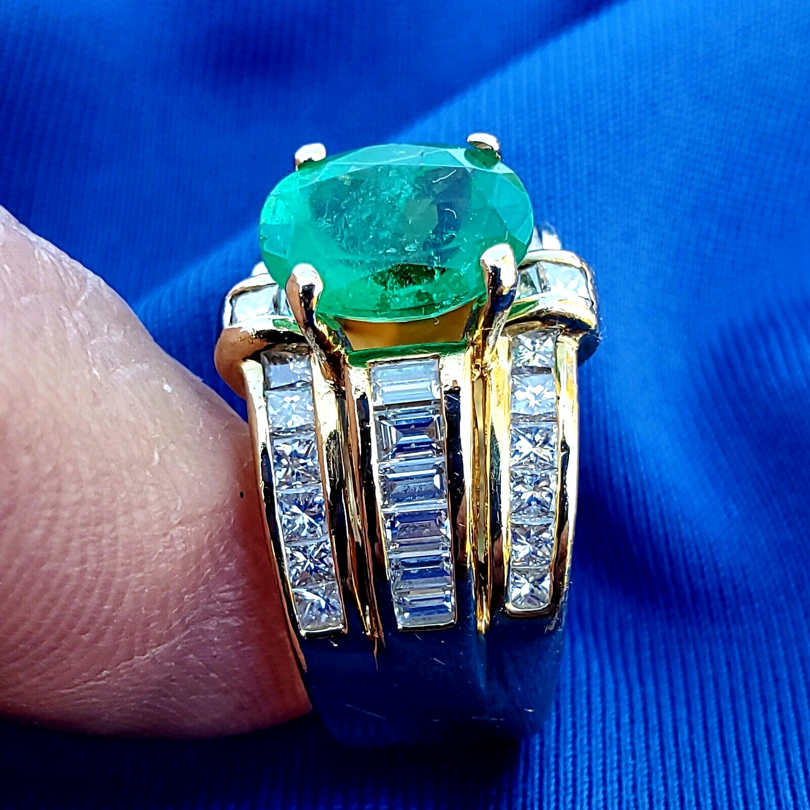 Original EARTH MINED EMERALD DIAMOND Deco Engagement Ring 14K GOLD Solitaire 4ct