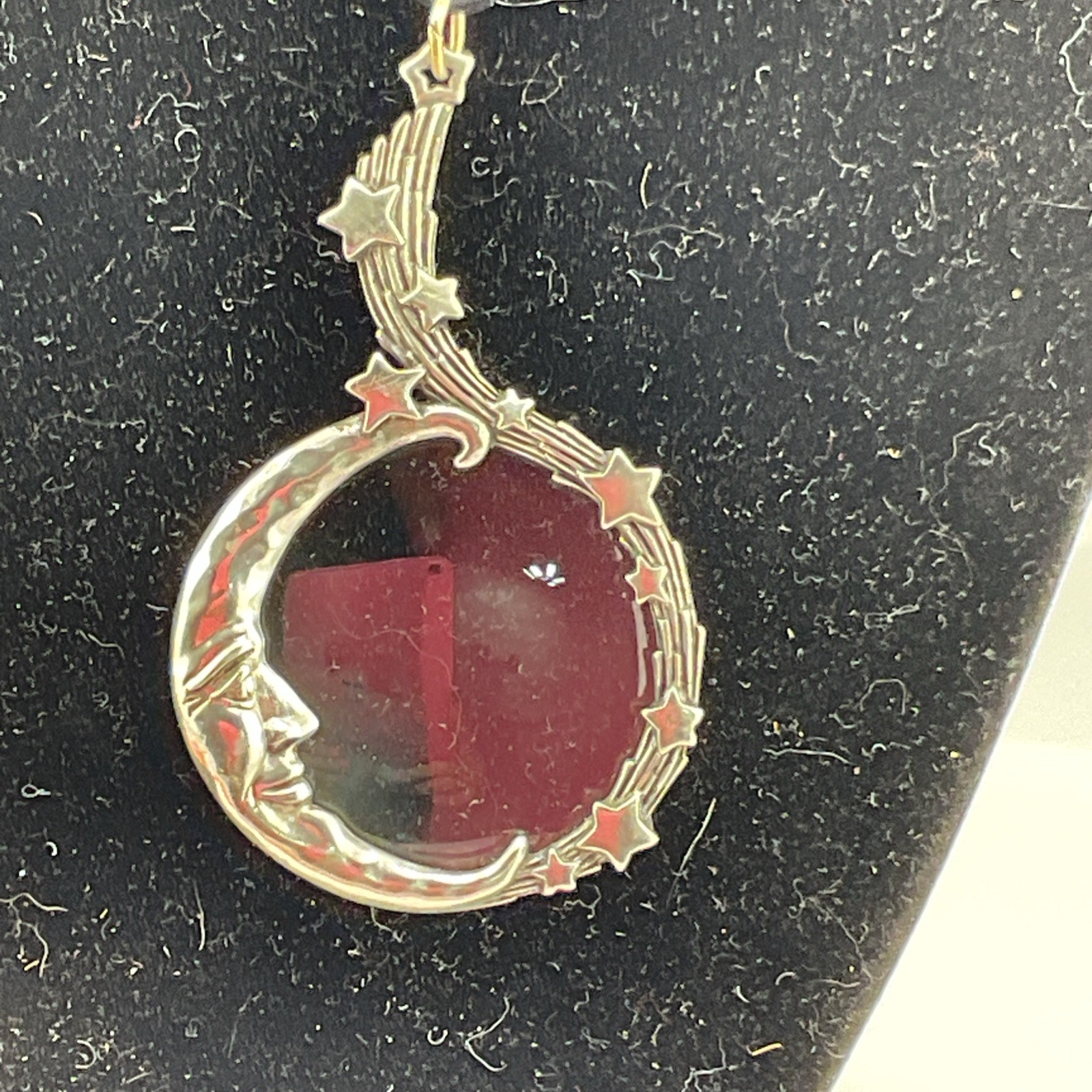 Vintage JJ Crescent Celestial Moon And Stars Magnifying Glass Necklace Pendant