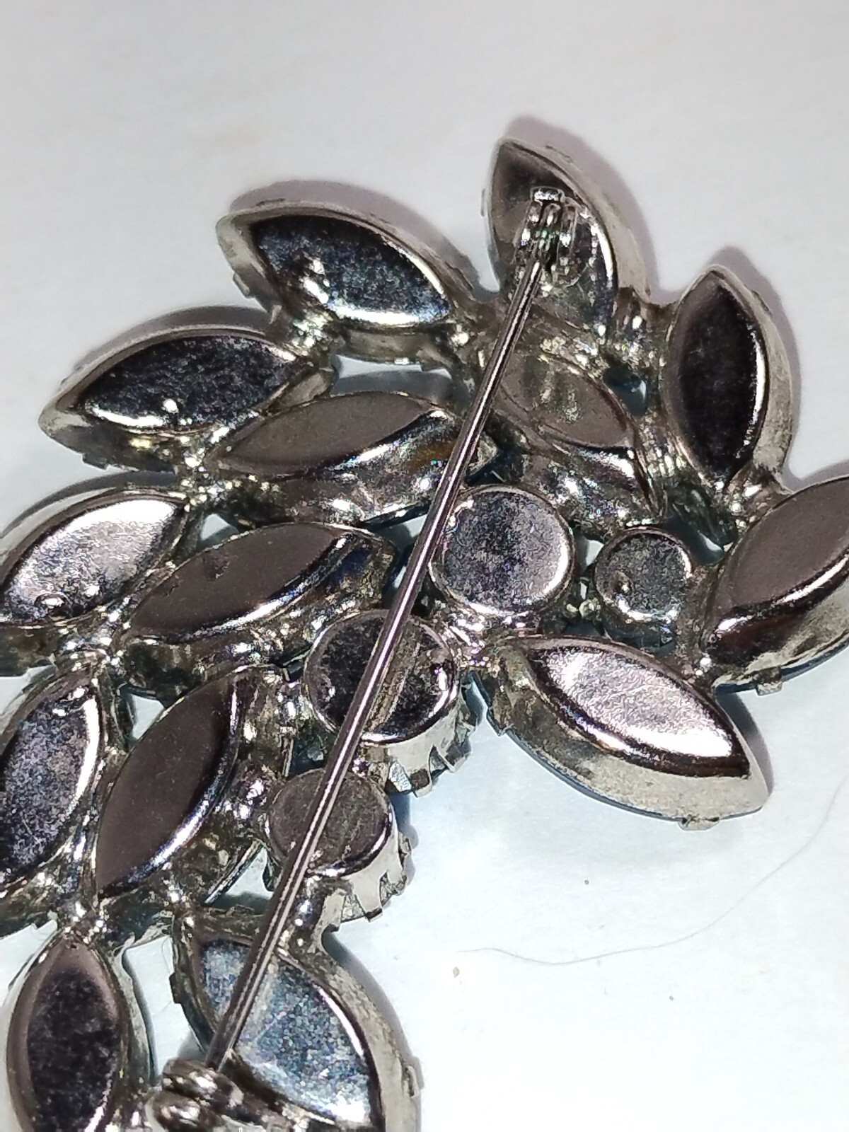 JULIANA Aqua Blue Rhinestone Leaf Flower Pin Broach Multi shaped Rhinestones