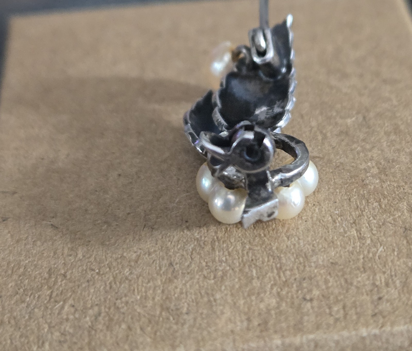 Vtg Japanese Export Sterling Silver Akoya Pearl Leaf Brooch Pin Mikimoto Style