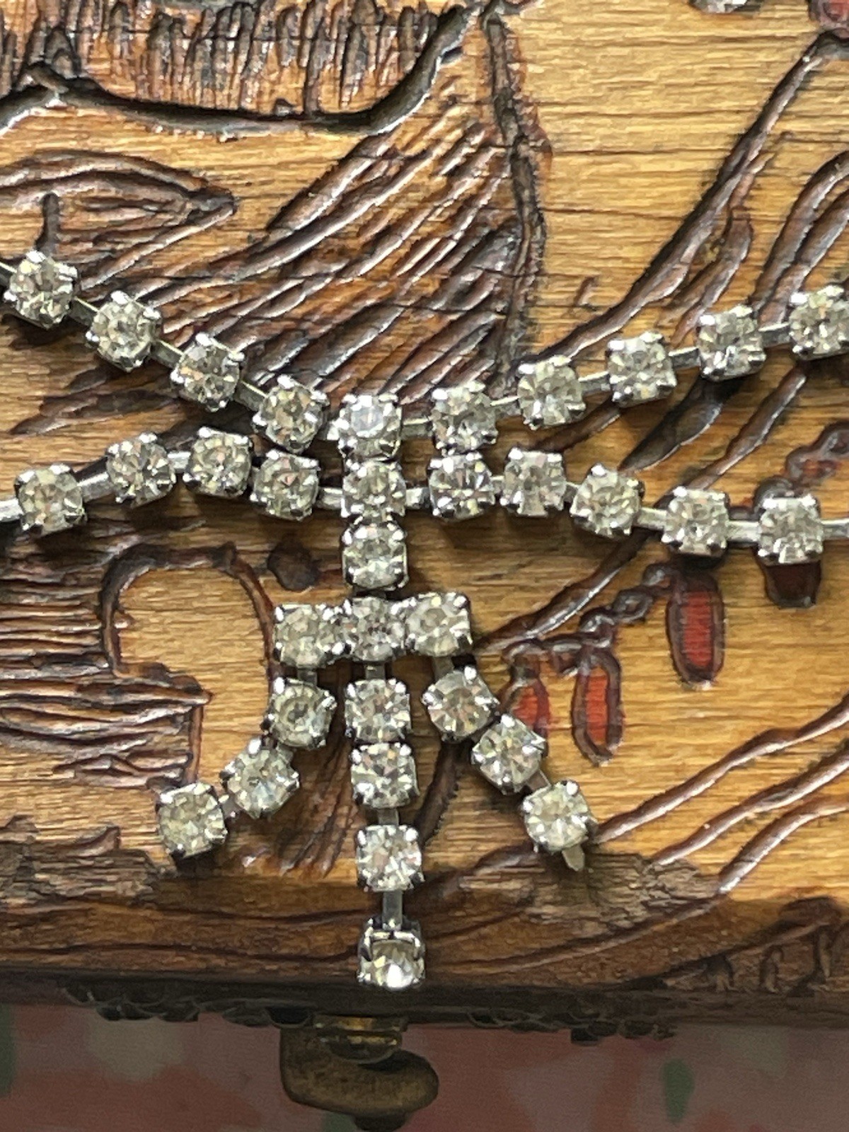 Vintage Rhinestone Necklace With Hook Clasp Mid Century Glam 15.5 Inches