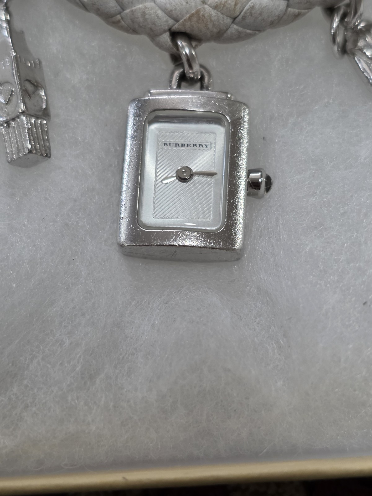 BURBERRY STERLING SILVER 925 CHARM WATCH BRACELET W/ 7 CHARMS