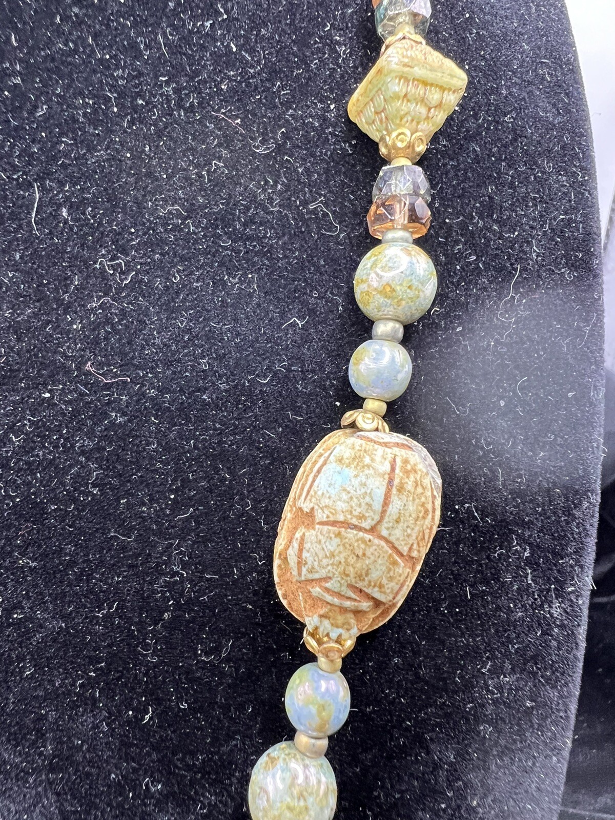 Egyptian Revival Faience Scarab Pendant Necklace 925 Snake Clasp NEW