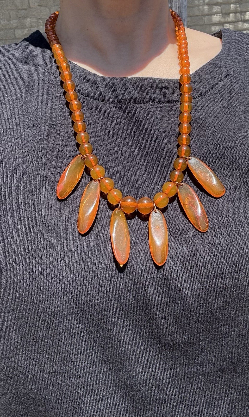 26” Vintage Honey Amber Catalin Bakelite Necklace w/ 6 Drops 50g