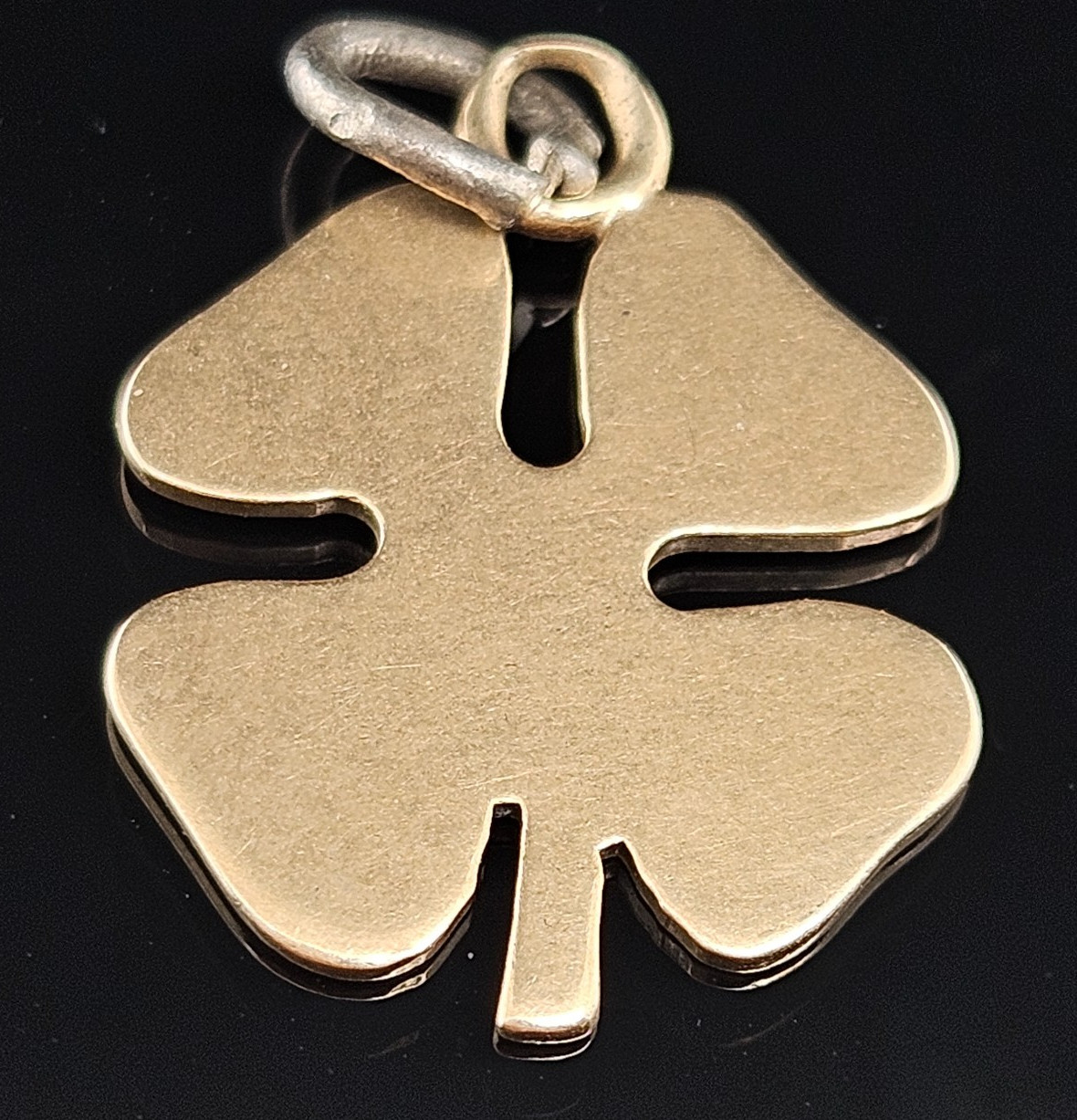 14K Gold LUCKY FOUR LEAF CLOVER Charm Pendant Luck Flower Irish Shamrock Vintage
