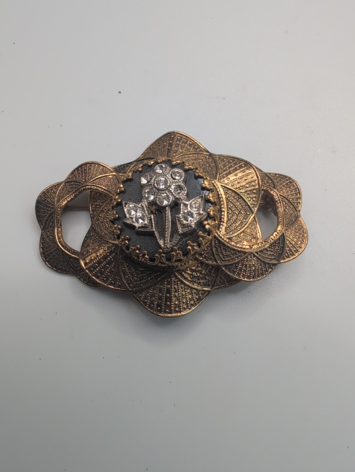 Vintage Art Deco Victorian Style Brooch With Enamel And Rhinestones