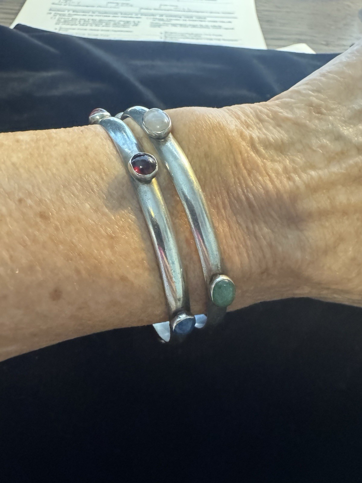 Vintage Handmade Sterling Silver Bangle Bracelets MultiStone Tulla Booth @ 1980