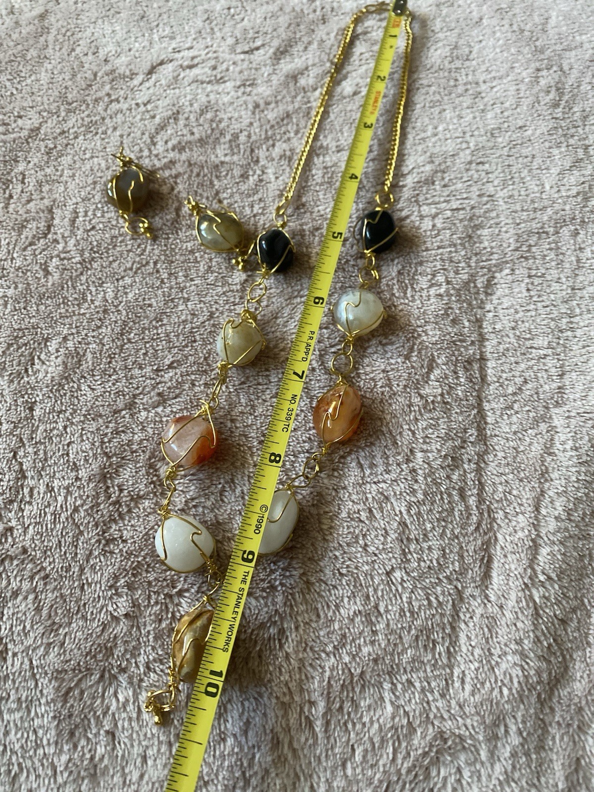 Polished gemstones necklace-earring set vintage