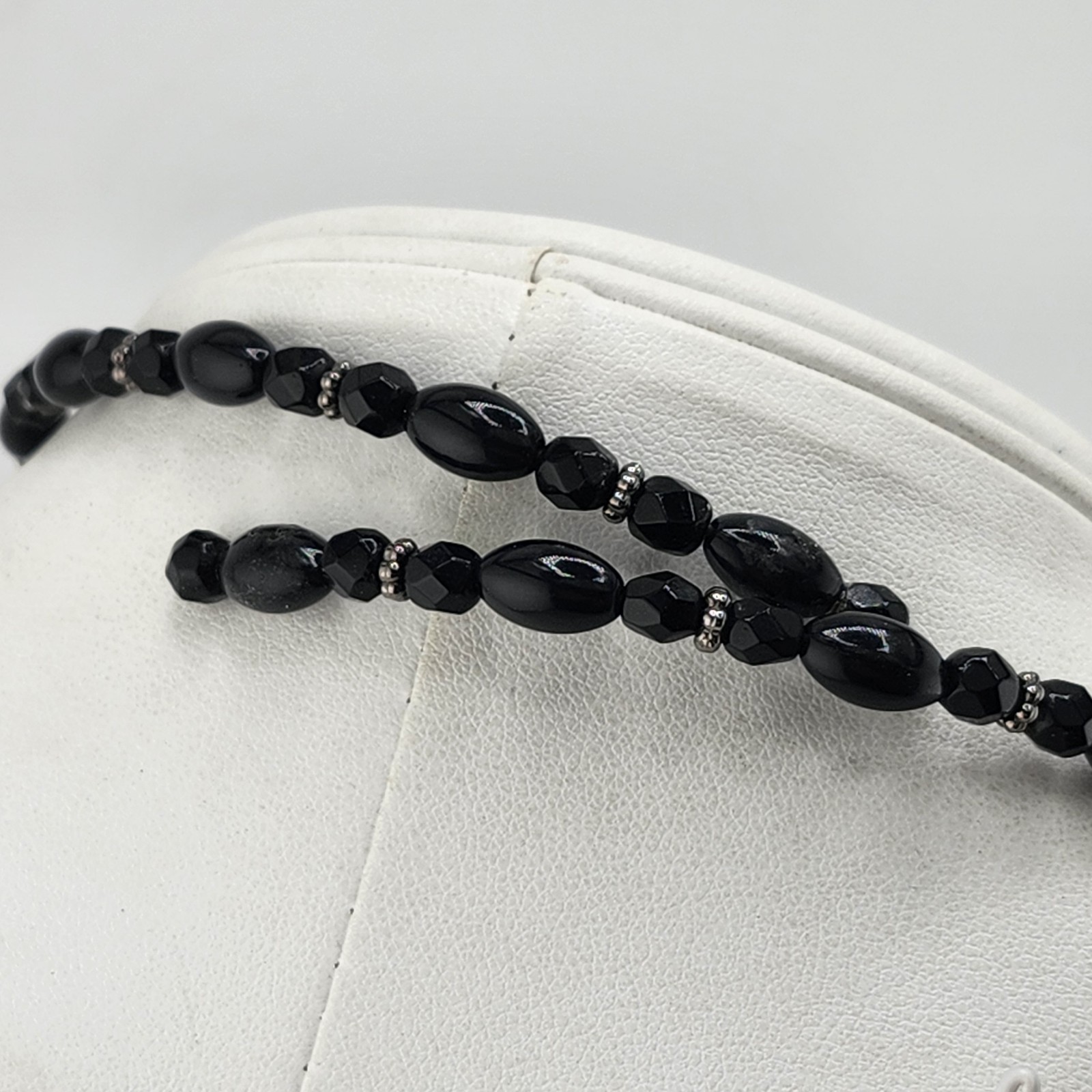 Vintage Monet Beaded Wire Choker Blue Satin Stone Pendant