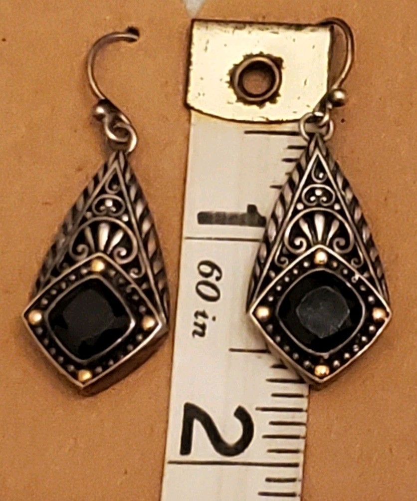 Vintage Robert Manse M ID Sterling Silver 925 & 18k Gold Black Onyx Earrings