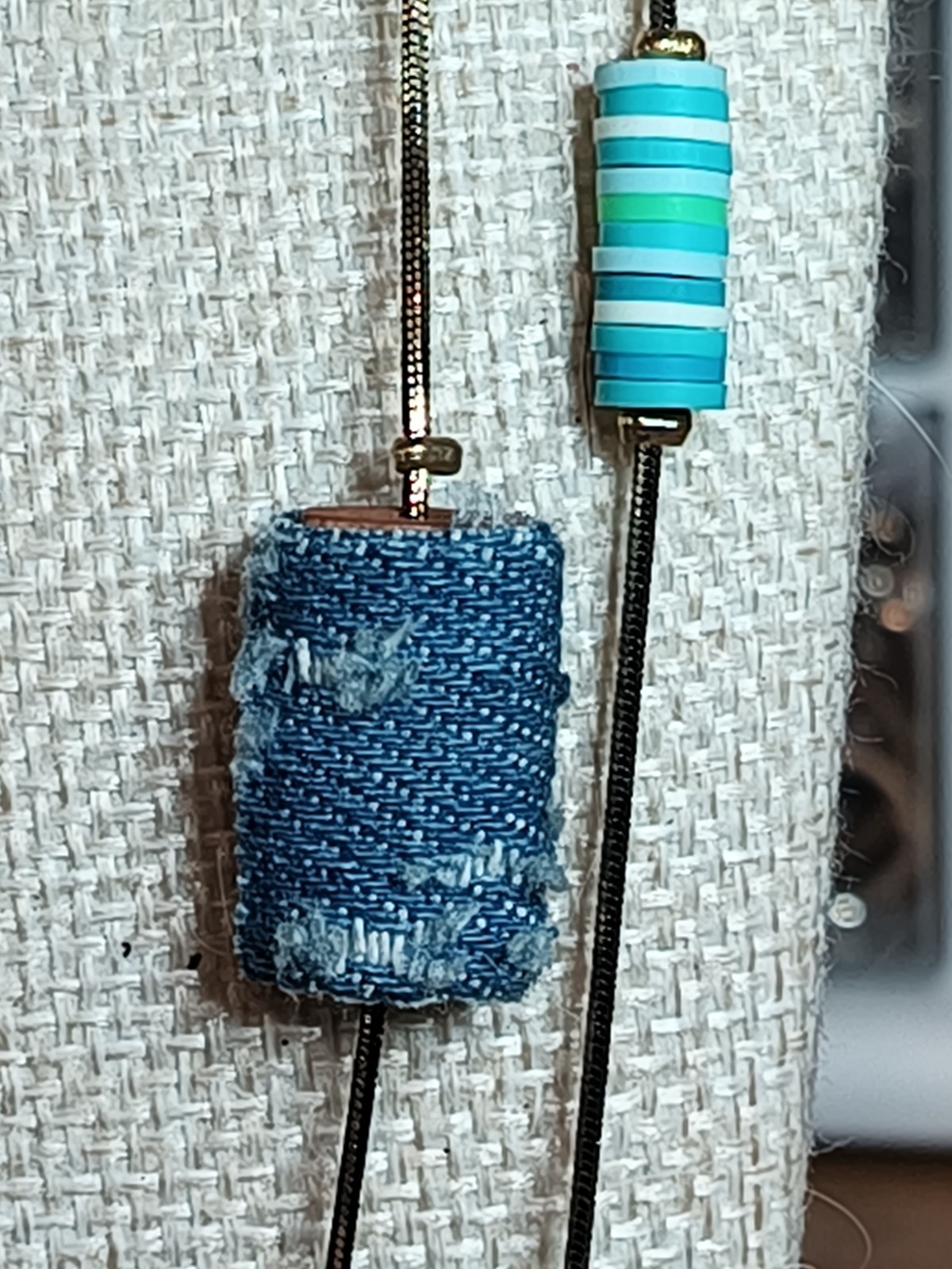 C1946 Vintage Mixed Media Artisanal – Denim & Beads – Bohemian – South Western –
