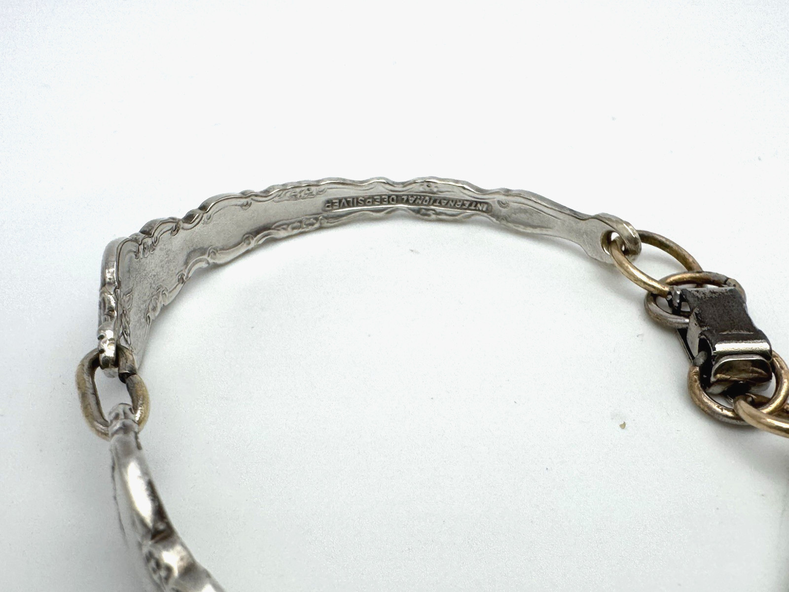 VINTAGE ESTATE SPOON ART SILVER PLATED BAR LINK BRACELET 6.75″