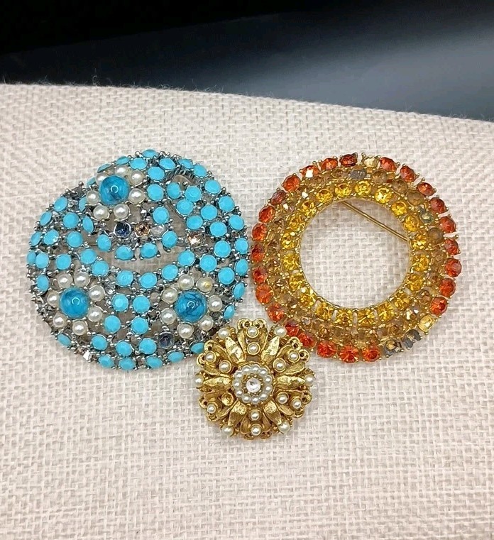 Vintage Weiss Florenza Rhinestone Brooch Designer Lot 3 AS iS REPAIR LOT READ