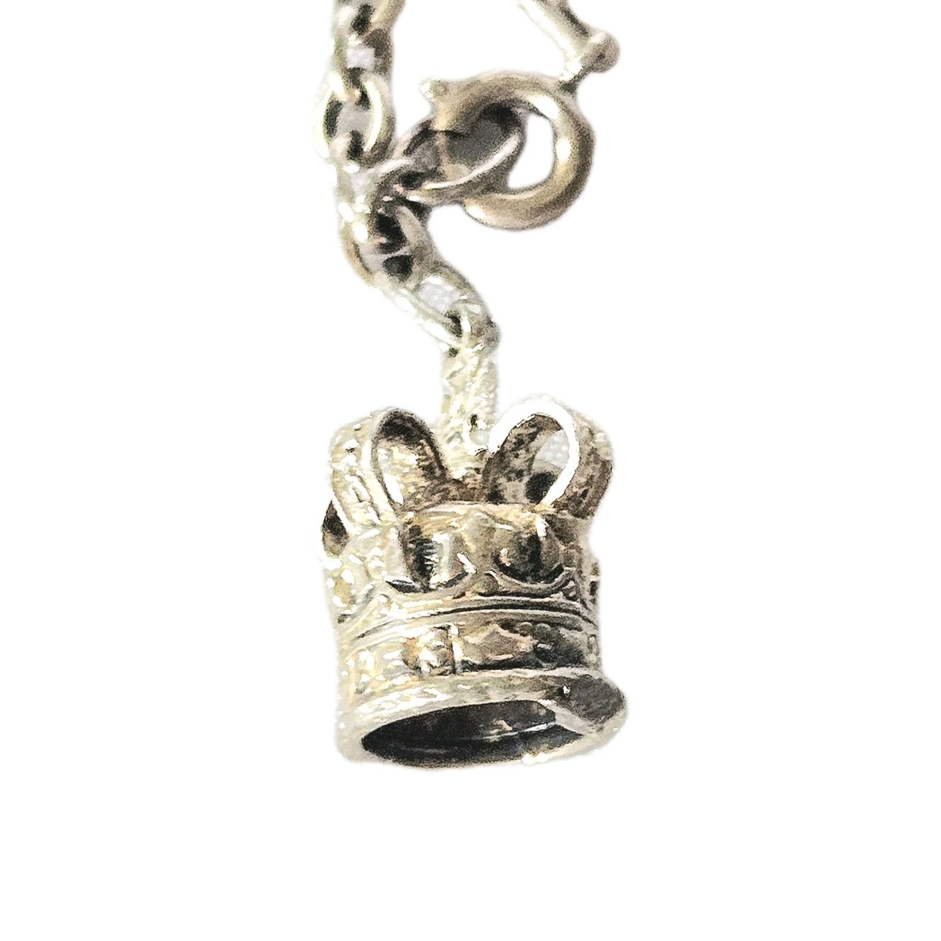Antique European Silver Charm Bracelet – Cuckoo Clock Crown – 7.5″ – 9.86 Grams