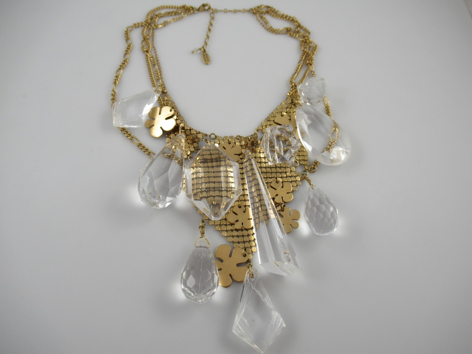 Signed Pilgrim Danish Design Gold Tone and Acrylic Prism Necklace 14.5″ + 3″ Ext
