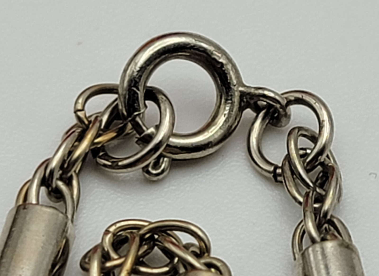 Vintage Silver Tone Bar Link Chain Necklace 36″ Spring Ring Clasp