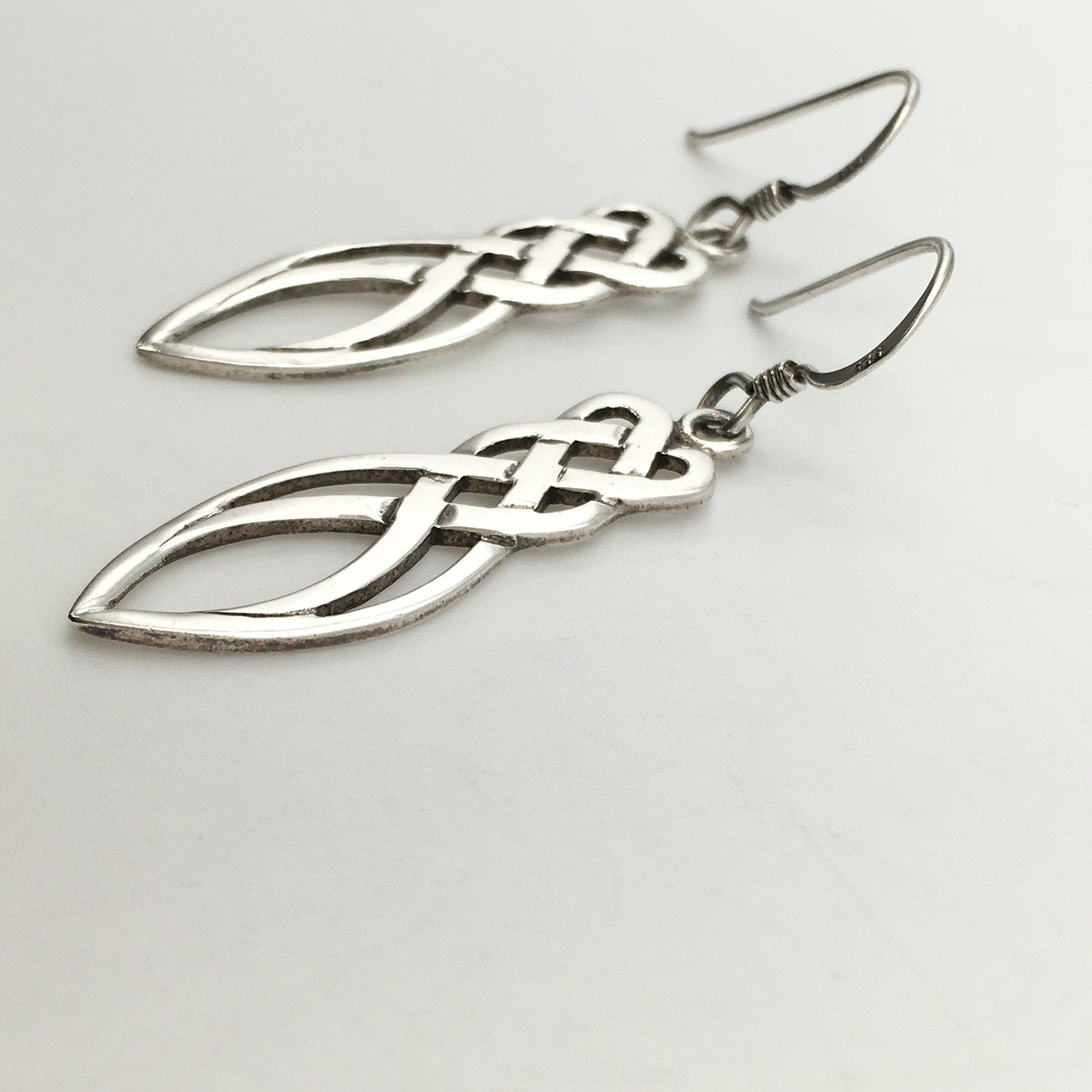 Vintage Sterling Silver Celtic Knot Hook Dangle Earrings Marked 925 3.1g #64