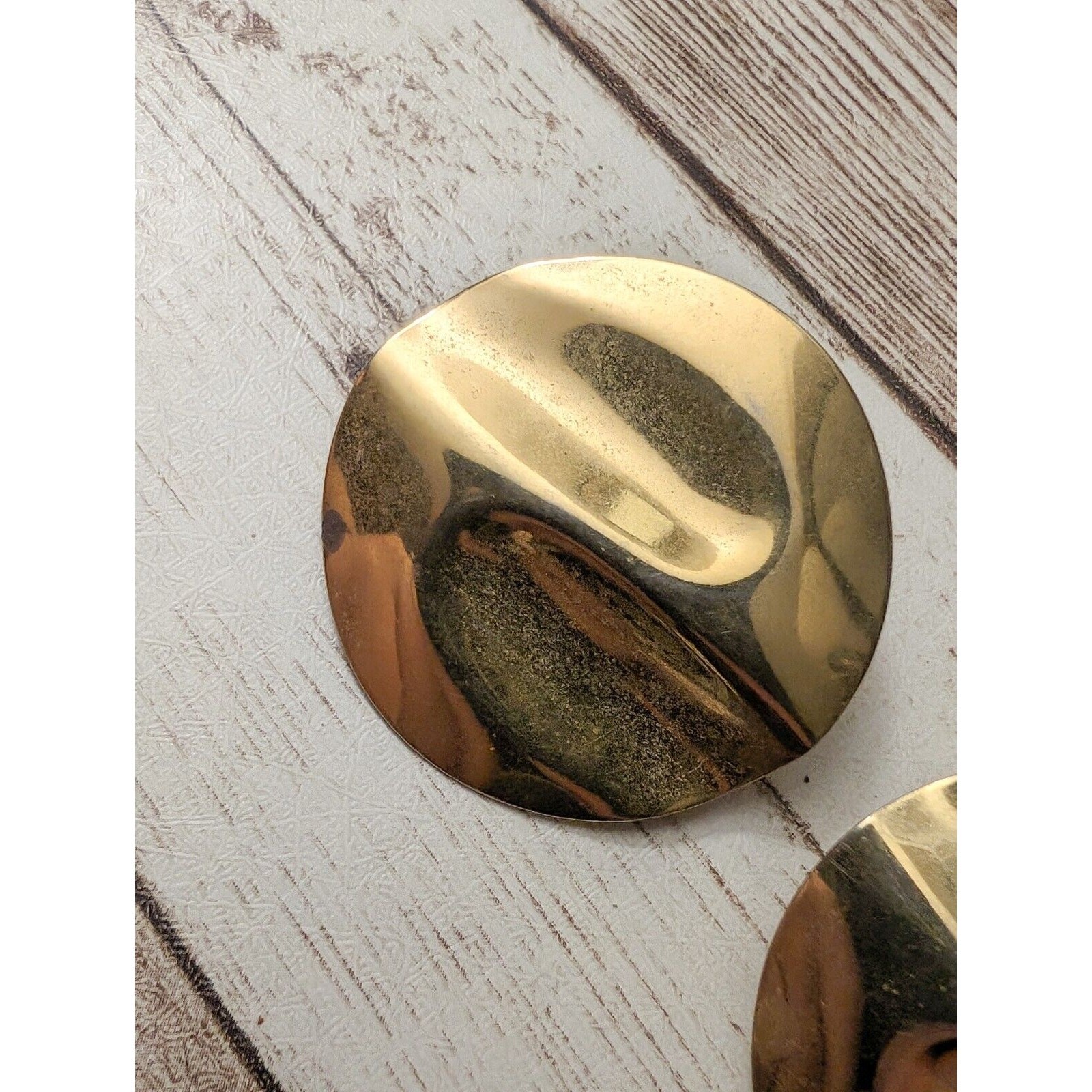 Vintage Clip On Earrings – Pushed In Gold Tone Circle Large – Multiple Marks