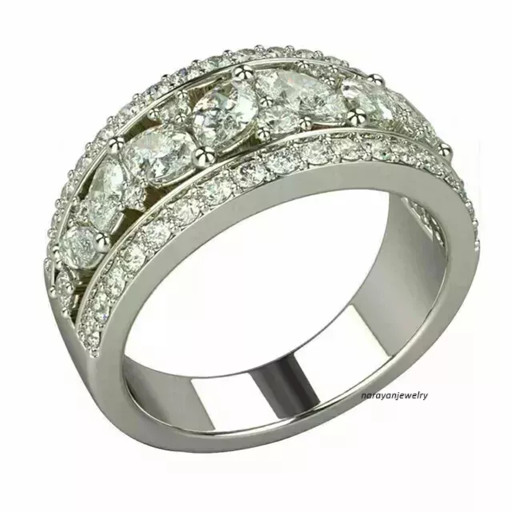 3Ct Marquise Cut Real Moissanite Men’s Wedding Band Ring 14K White Gold Plated