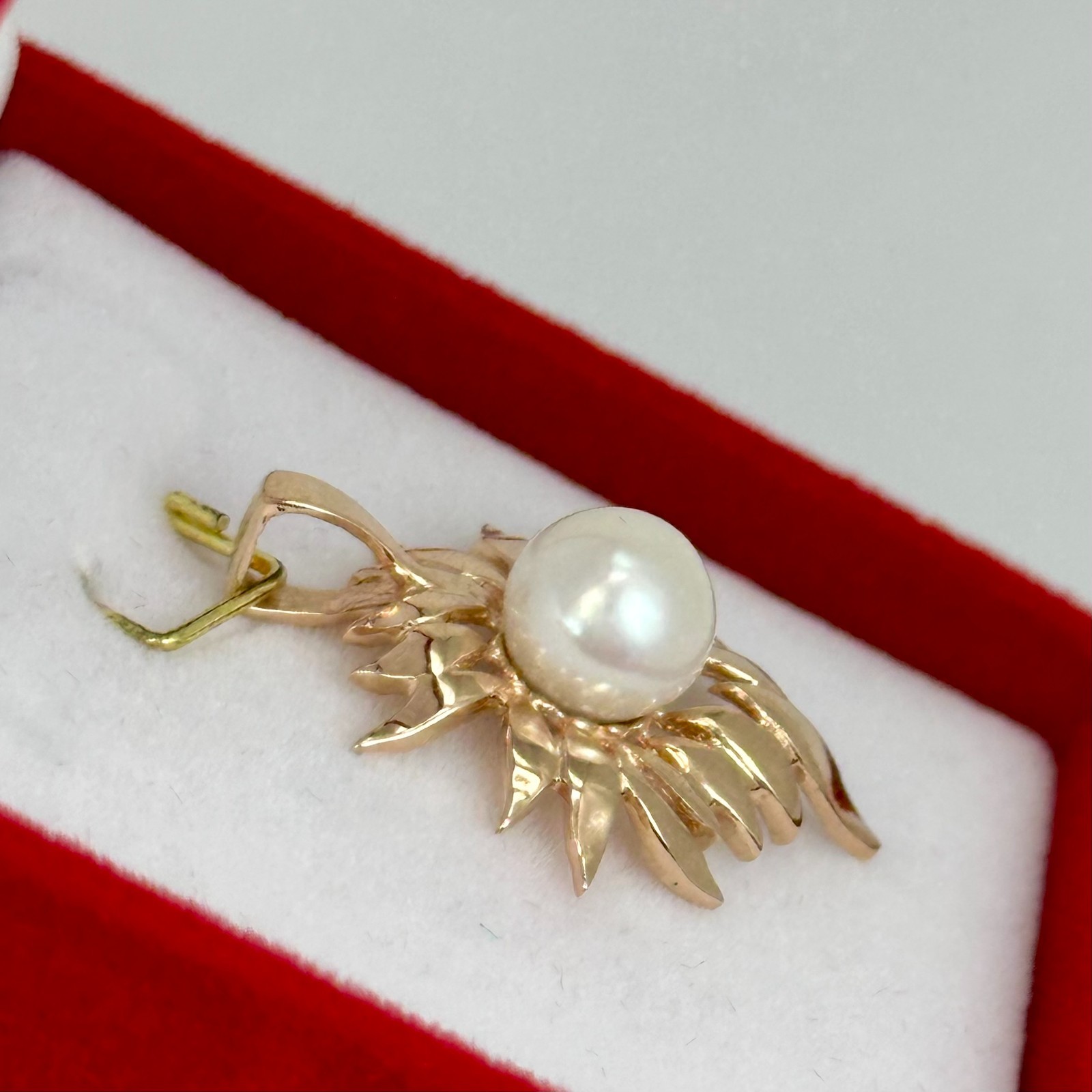 Vintage Original Soviet Rose Gold 583 14k Pendant With Cultured Pearl