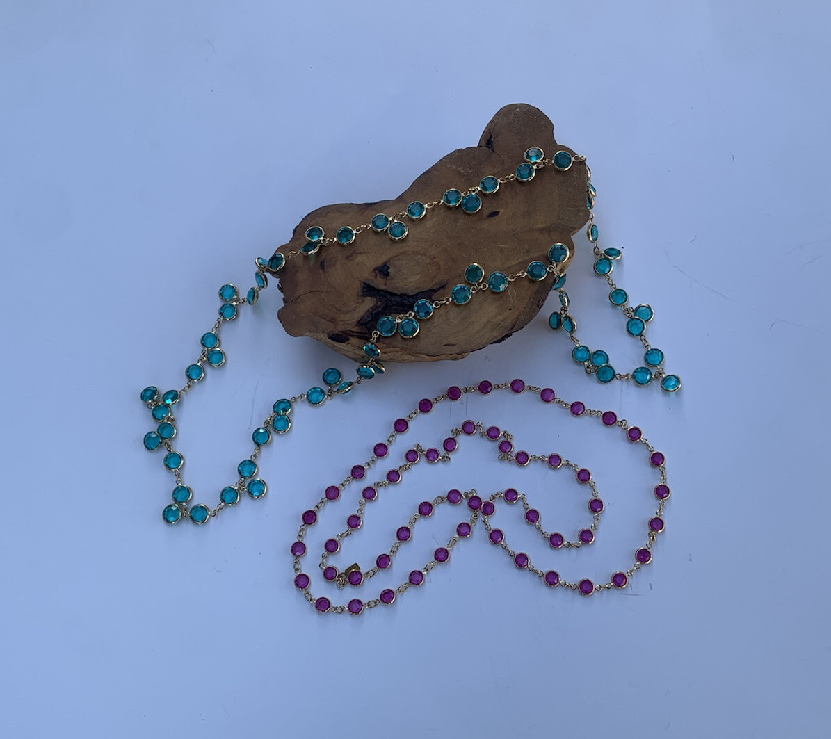 2 Vintage Swarovski Necklace Bezel faceted crystals Pink and Blue swan tag Vtg