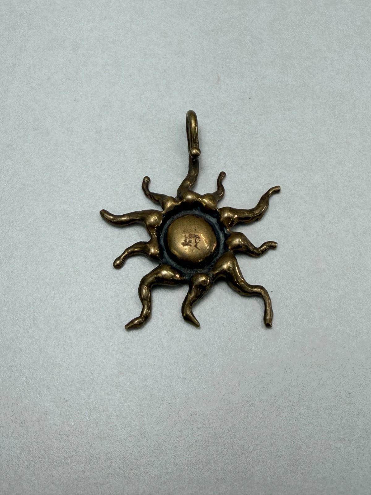 Vintage MCM Brutalist Brass Sun Pendant Abstract Artisan Statement Piece Rare