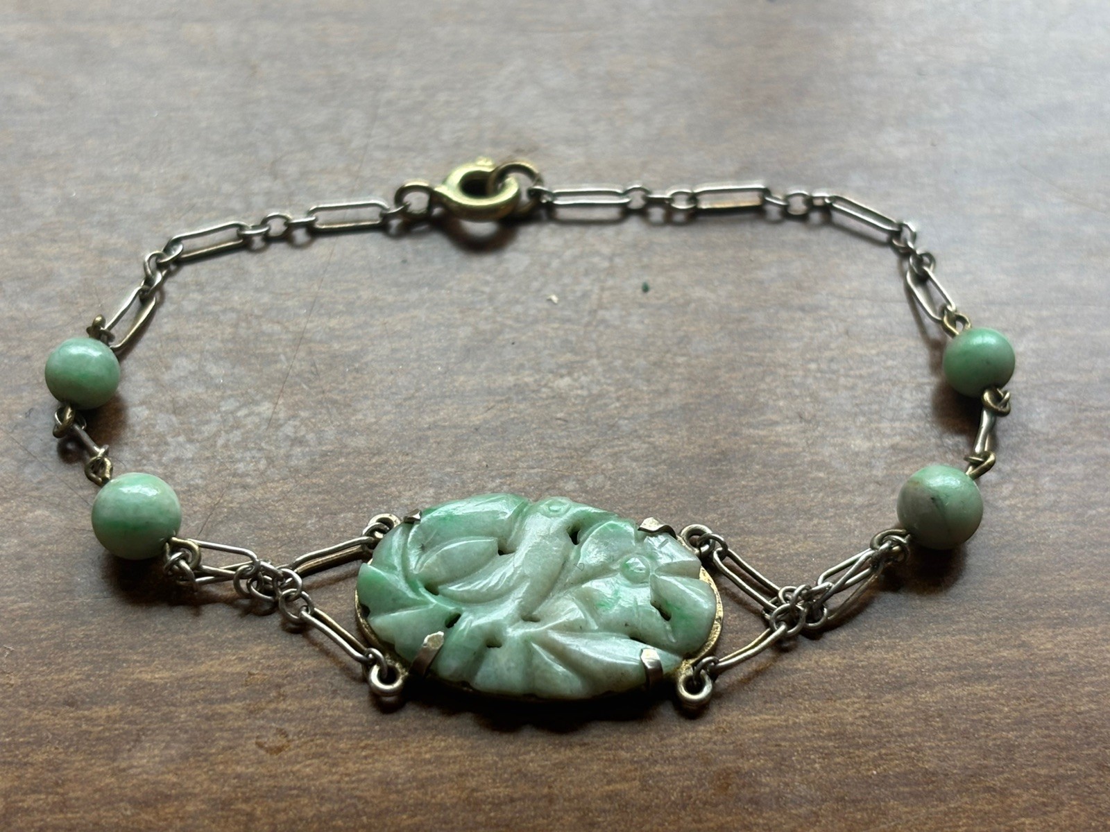 Antique Chinese Old Mine Art Deco Edwardian Jade Carved bracelet