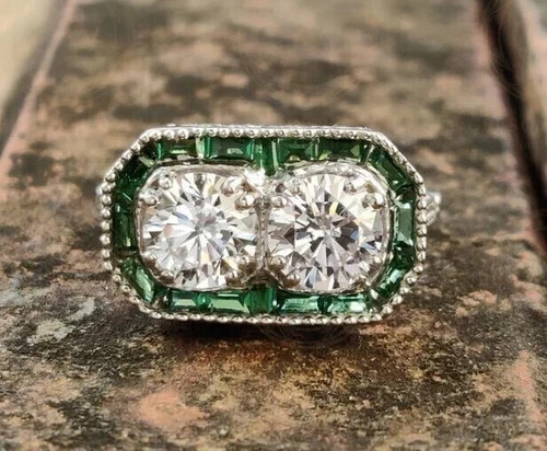 Vintage Art Deco Style Round Cut Lab Created Diamond 925 Silver Engagement Ring