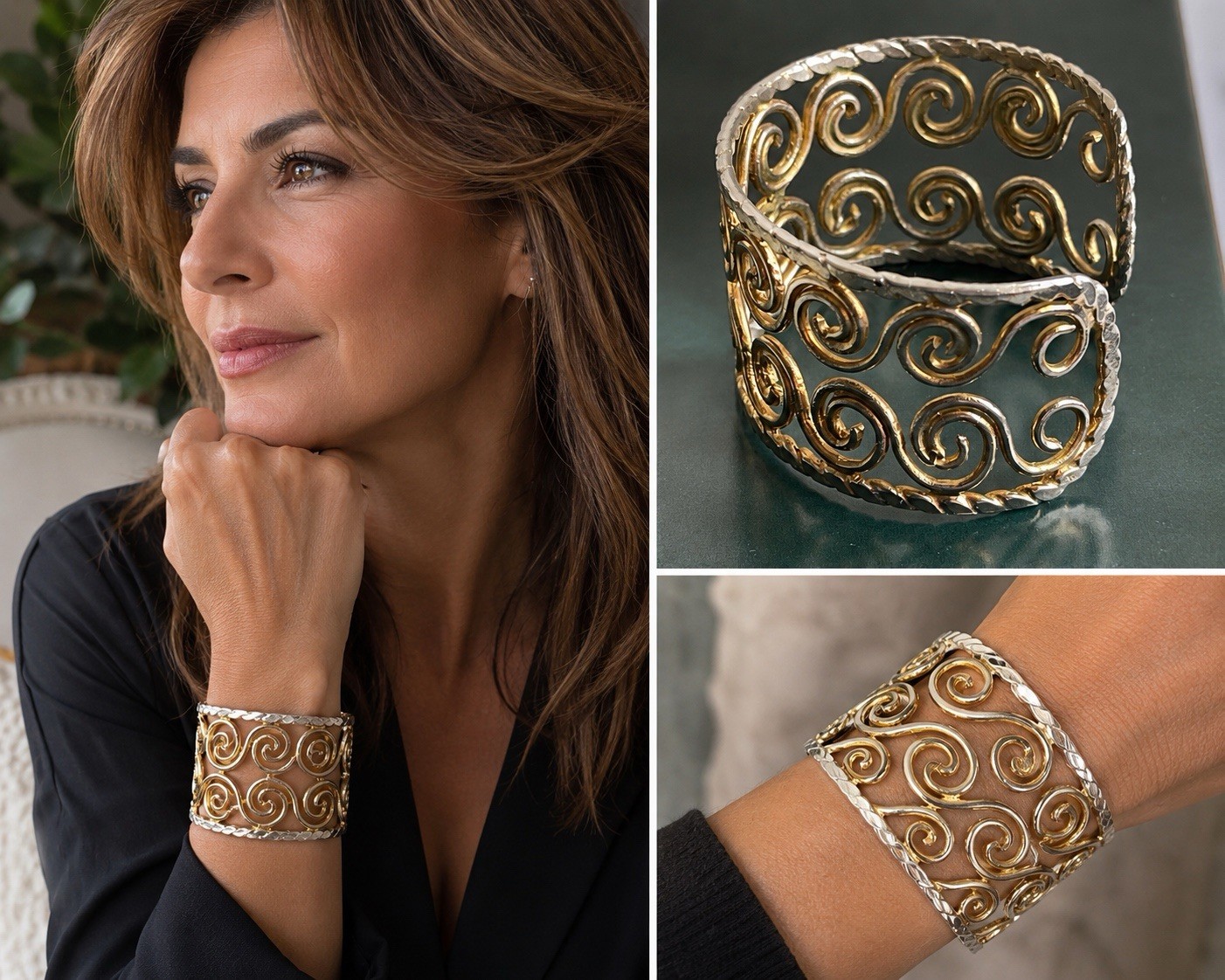 Rare Signed Ugo Correani Two Tone Open Cuff Bracelet Vintage
