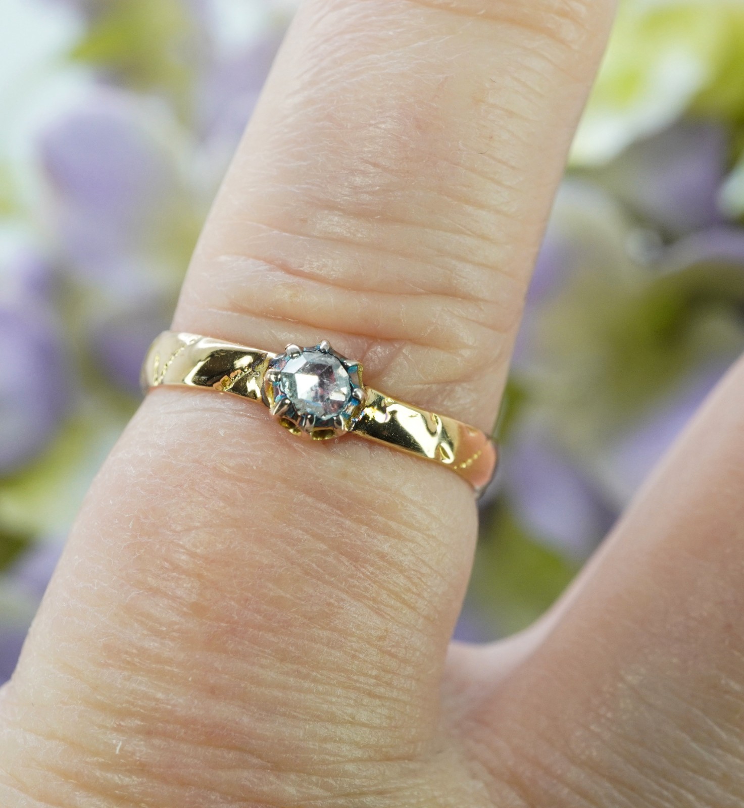 Georgian Antique Rose cut Diamond Solitaire Engagement Ring 14K Gold Estate