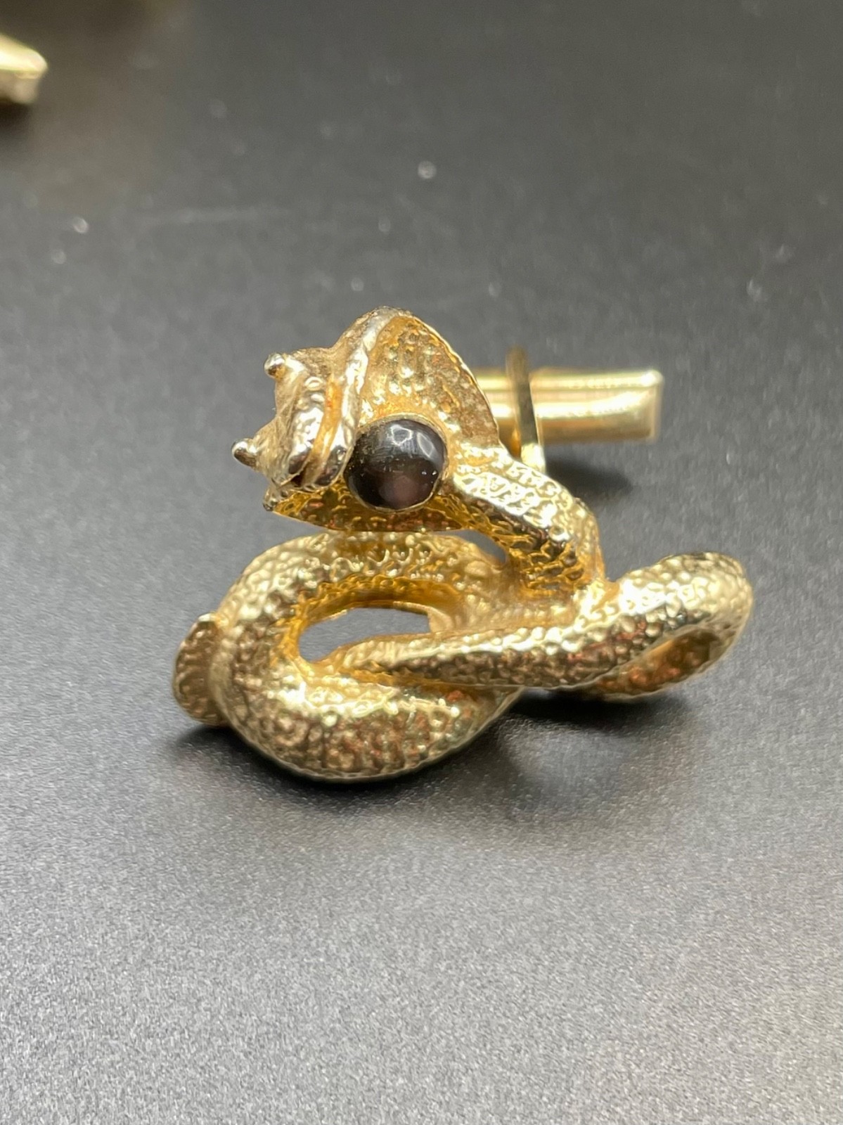Vintage Textured Cobra Snake Coiled Serpent Black Stone Cufflinks