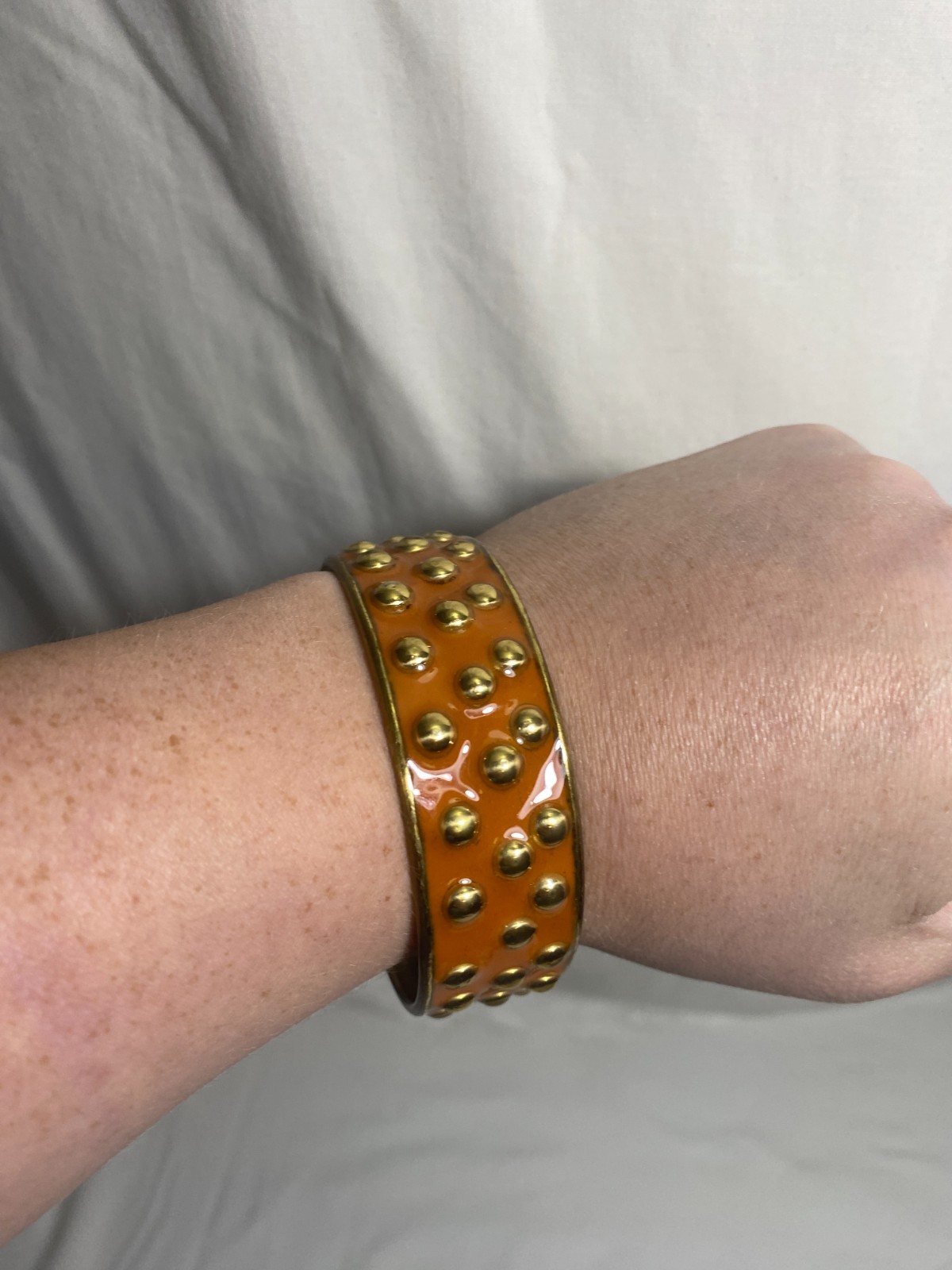 Vintage Inspirational Orange Enamel Studded Bangle Bracelet “Say Yes Love Life”
