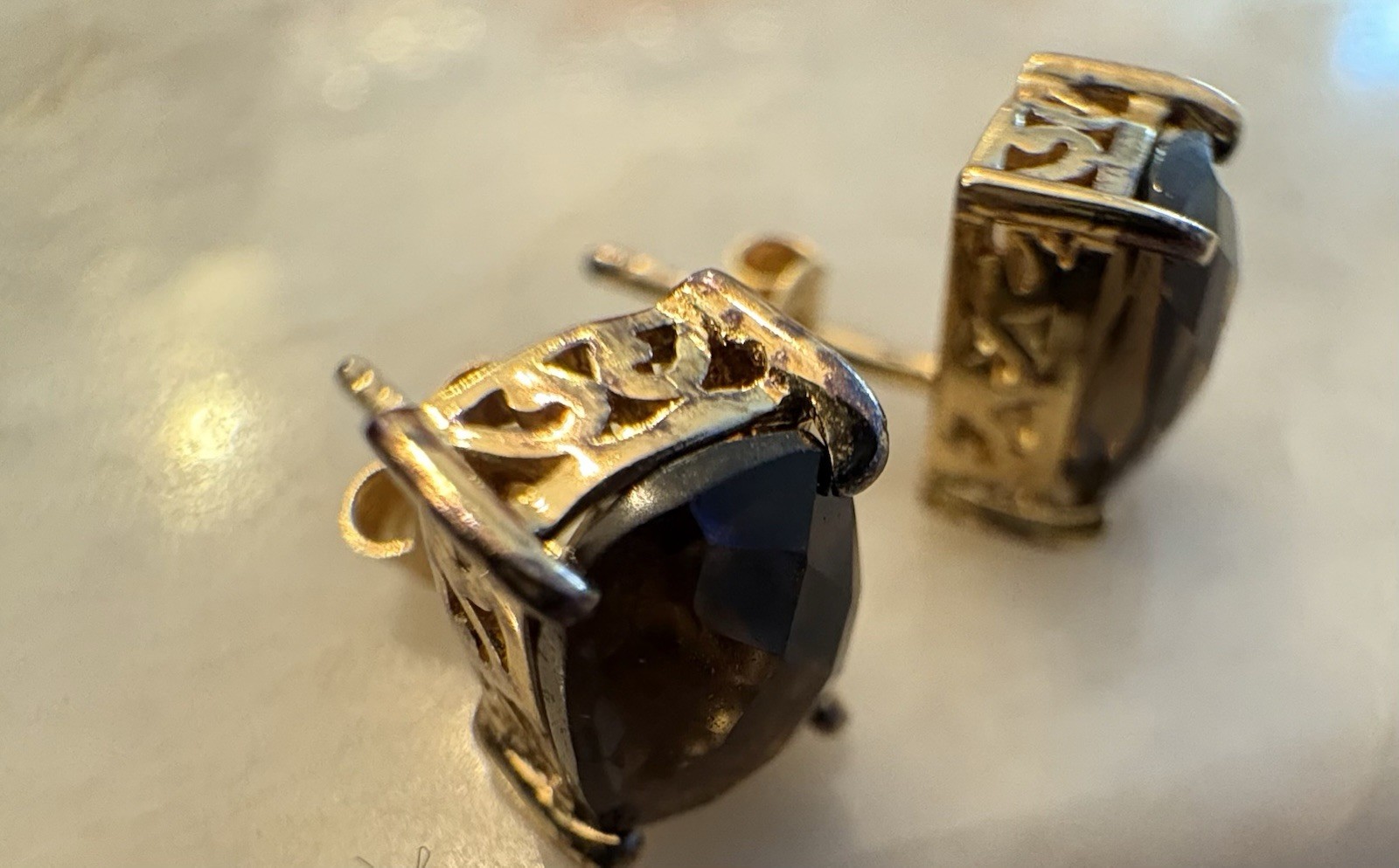 Signed BBJ 925 Vintage Rectangle Stud Earrings Sterling Silver Gold Tone