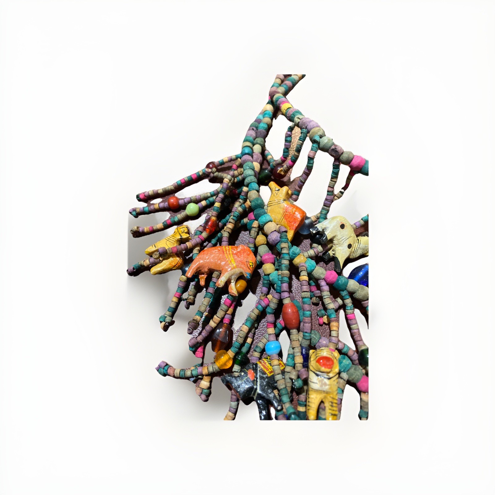 BOHO African Multi Strand Statement Necklace Wooden Carved Animals Fringe Beads